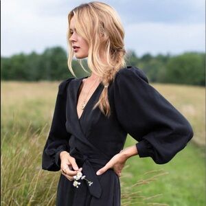 Emerson Fry Marigot Tier Wrap Dress Black Tencel